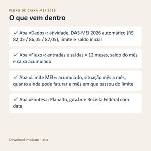 Planilha fluxo de caixa MEI 2026 Excel | Portuguese, Controle do limite de 81 mil e DAS MEI 2026, Planilhas Google (Digital Download) image 4