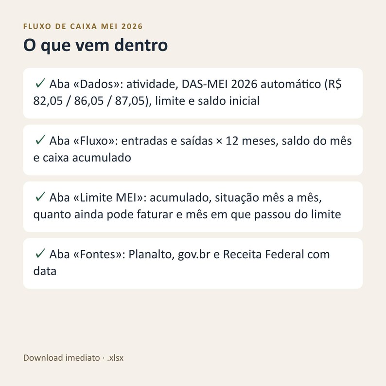 Planilha fluxo de caixa MEI 2026 Excel | Portuguese, Controle do limite de 81 mil e DAS MEI 2026, Planilhas Google (Digital Download) image 4