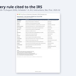 No Tax on Overtime Calculator 2026 | Excel + Google Sheets, Overtime Premium Deduction, W-2 Box 12 TT Tracker (Digital Download) image 8