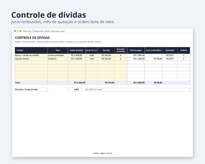Planner financeiro planilha Excel 2026 2027 | Portuguese, Orçamento mensal, controle de gastos (Digital Download) image 6