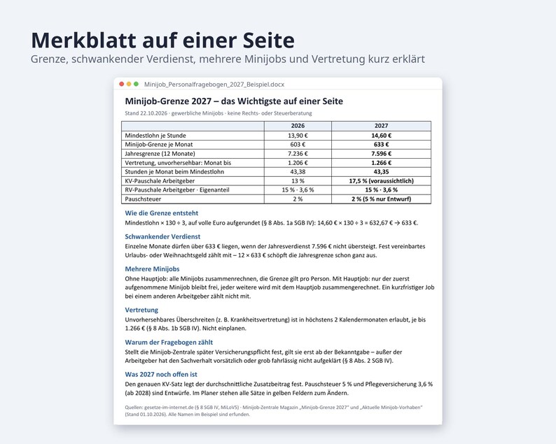 Minijob Grenze 2027 Jahresplaner Excel | German, mehrere Minijobber, Weihnachtsgeld-Check (Digital Download) image 8