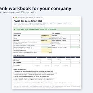 Payroll Tax Spreadsheet 2026 Excel | Form 941 vs W-2 Check, FICA & FUTA, Federal Withholding Pub 15-T (Digital Download) image 7