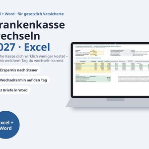 Krankenkasse wechseln 2027 Excel Vergleich | German, Ersparnis-Rechner, Wechseltermin (Digital Download)