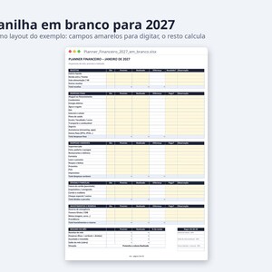Planner financeiro planilha Excel 2026 2027 | Portuguese, Orçamento mensal, controle de gastos (Digital Download) image 4