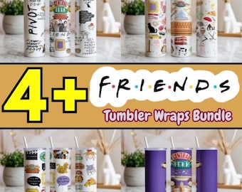 4er-Pack 20 Unzen Becher Wrap Bundle - Kaffee-Thema, Retro TV-Stil, Cartoon Friends inspiriert PNG, Sublimationsdesign