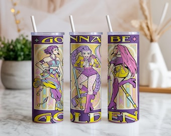 Immagine PNG per bicchiere termico Golden Warrior Girls da 20 oz / Design per sublimazione di eroi anime Kpop / Download digitale