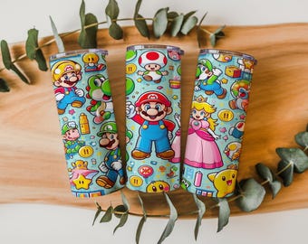 Immagine PNG di un personaggio retrò da gamer per bicchiere termico da 20 oz / Design per sublimazione in stile arcade / Download immediato
