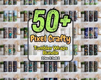 50+ Pixel Craft Tumbler Wrap Bundle PNG, 20 Unzen Skinny Sublimationsdesigns, Gamer Pixel Blocks Wraps, Sofortiger Download PNG