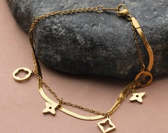 Lucky Four Leaf Clover Bracelet – Christmas Gift for Her, Gold Dainty Stacking, Handmade Dainty Gold Clover Bracelet, Boho Jewellery Gift