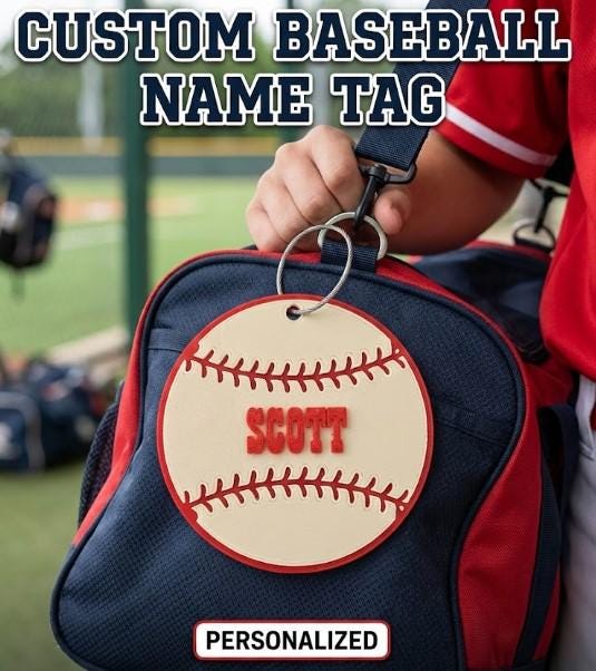 3D Printed Baseball Name Tag | Personalized Baseball Bag Tag | Custom ...