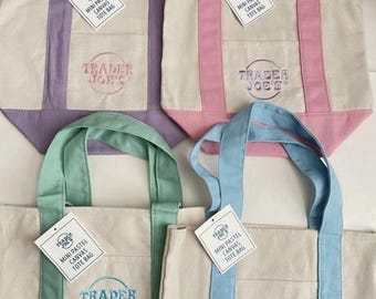 Personalized Trader Joe's Mini Pastel Tote Bag(Custom 3D Printed Name Tag)