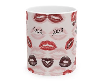 Kiss Print Mug | Lipstick Kiss Pattern Ceramic Coffee Cup