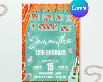 Life of a Birthday Girl Invitation Digital Showgirl Era Invite My Birthday Era Invitation Personalized Canva Template