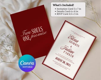 Luxury Old Money burgundy Wedding Invitation Suite Elegant Invite, Timeless Wedding Invite Canva Template | Instant Digital Download