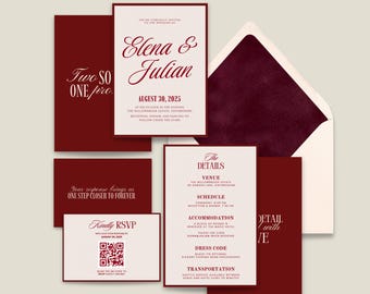 Old Money Wedding Invitation Suite  Template Timeless Wedding Invite Classic Elegant Red and Cream Vintage Wedding Invite | Digital Download