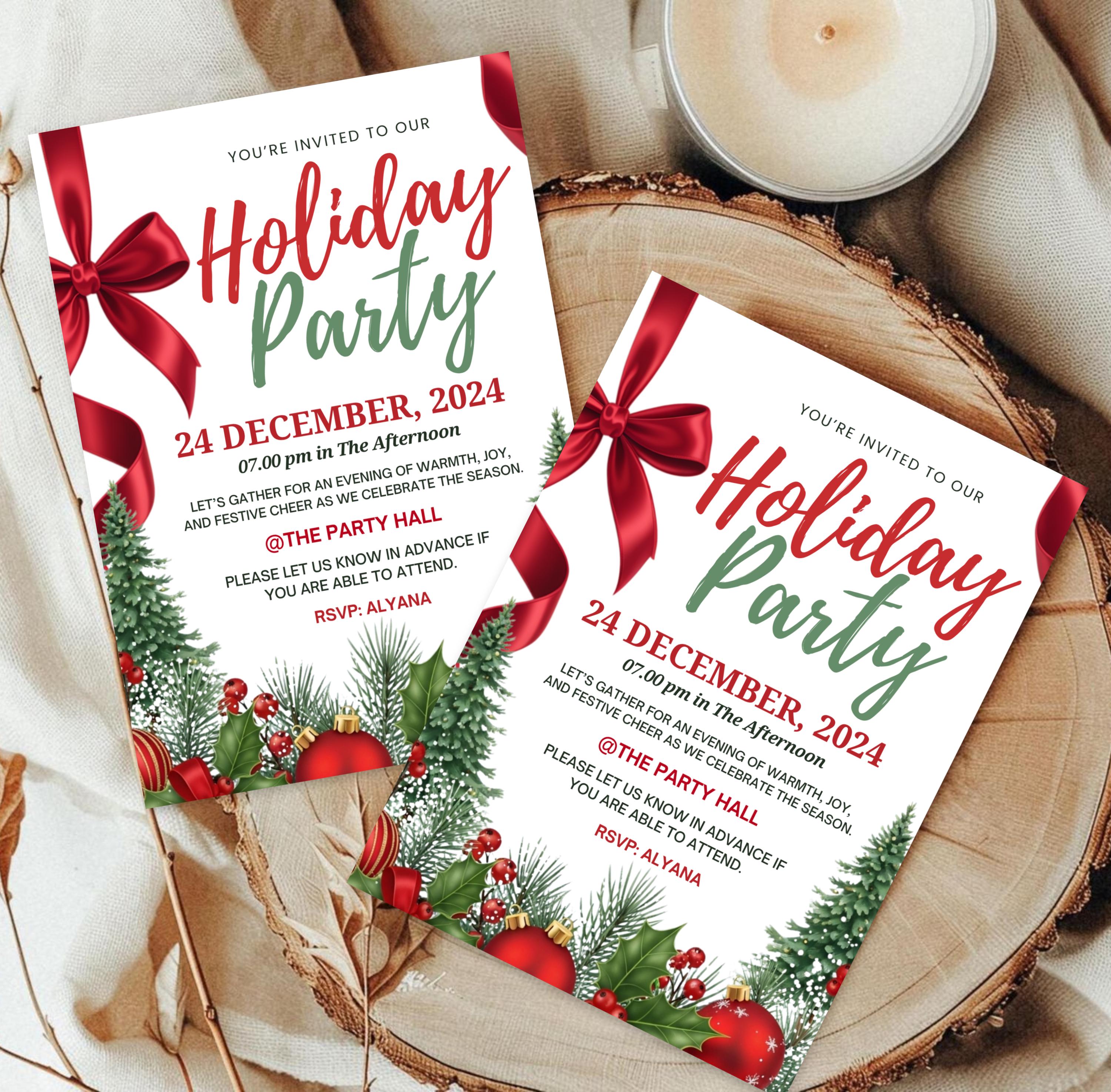 Work Holiday Party Invitation, Christmas Party Company Work Party ...