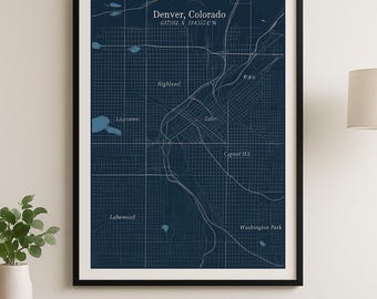 Denver City Map Print | Modern Navy Colorado Wall Art (Digital Download)