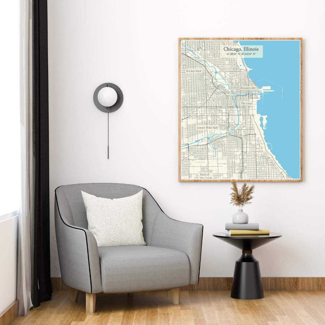 Chicago Map Print | Minimalist City Map | Wall Art | Digital Download ...
