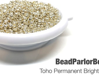 Toho Permanent Finish Bright Silver Glass Seed Beads - BP-P480A (Toho PF572) Size 15/0 - 28 grams