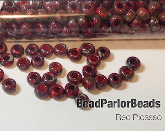 Red Miyuki Picasso Glass Seed Beads - BP-4513 - Size 6/0 - 28 grams