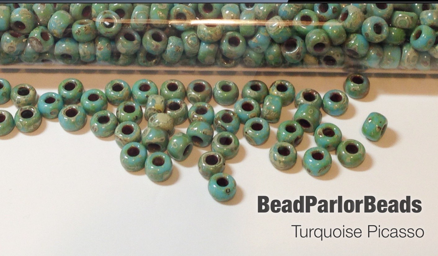 Turquoise Miyuki Picasso Glass Seed Beads - BP-4514 - Size 6/0 - 28 grams (Original green-blue color)