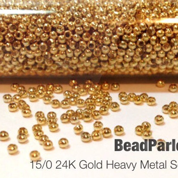 24K Gold Plated Metal Seed Beads - Size 15/0 - 10 grams (tiny beads - approx. 1.2mm diameter)