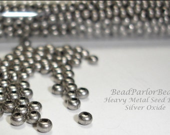 Silver Oxide Plated Metal Seed Beads - Size 15/0 - 10 grams (tiny beads - approx. 1.2mm diameter)