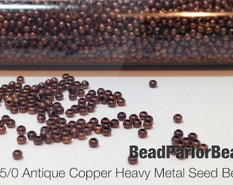Antique Copper Plated Metal Seed Beads - Size 15/0 - 10 grams (tiny beads - approx. 1.2mm diameter)