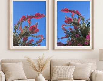 Bougainvillea Wall Art Set, Pink Floral Photography, Mediterranean Decor (Digital Download)