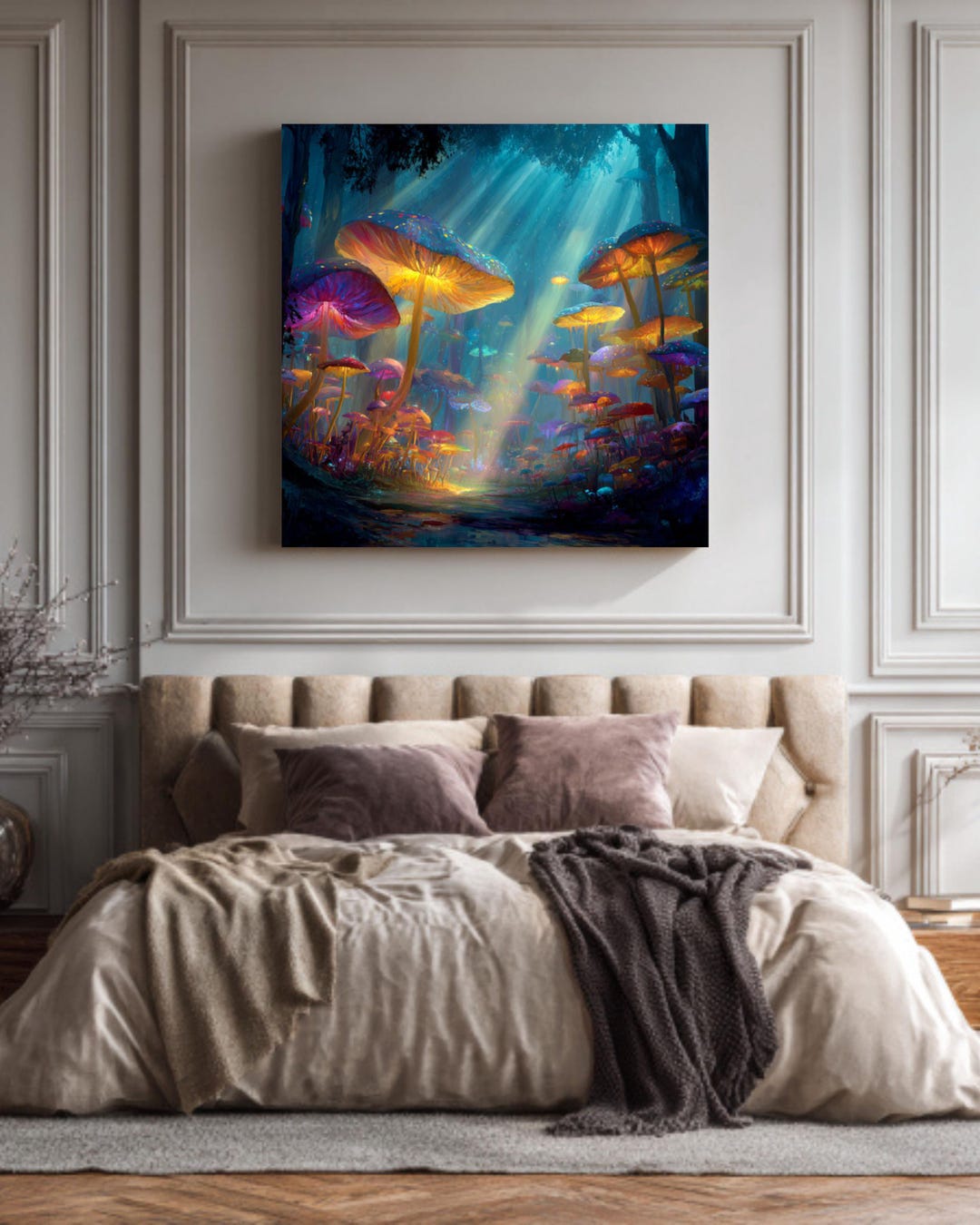 Colorful Fantasy Mushroom Forest Canvas - Bright Fairy Fungi, Magical ...