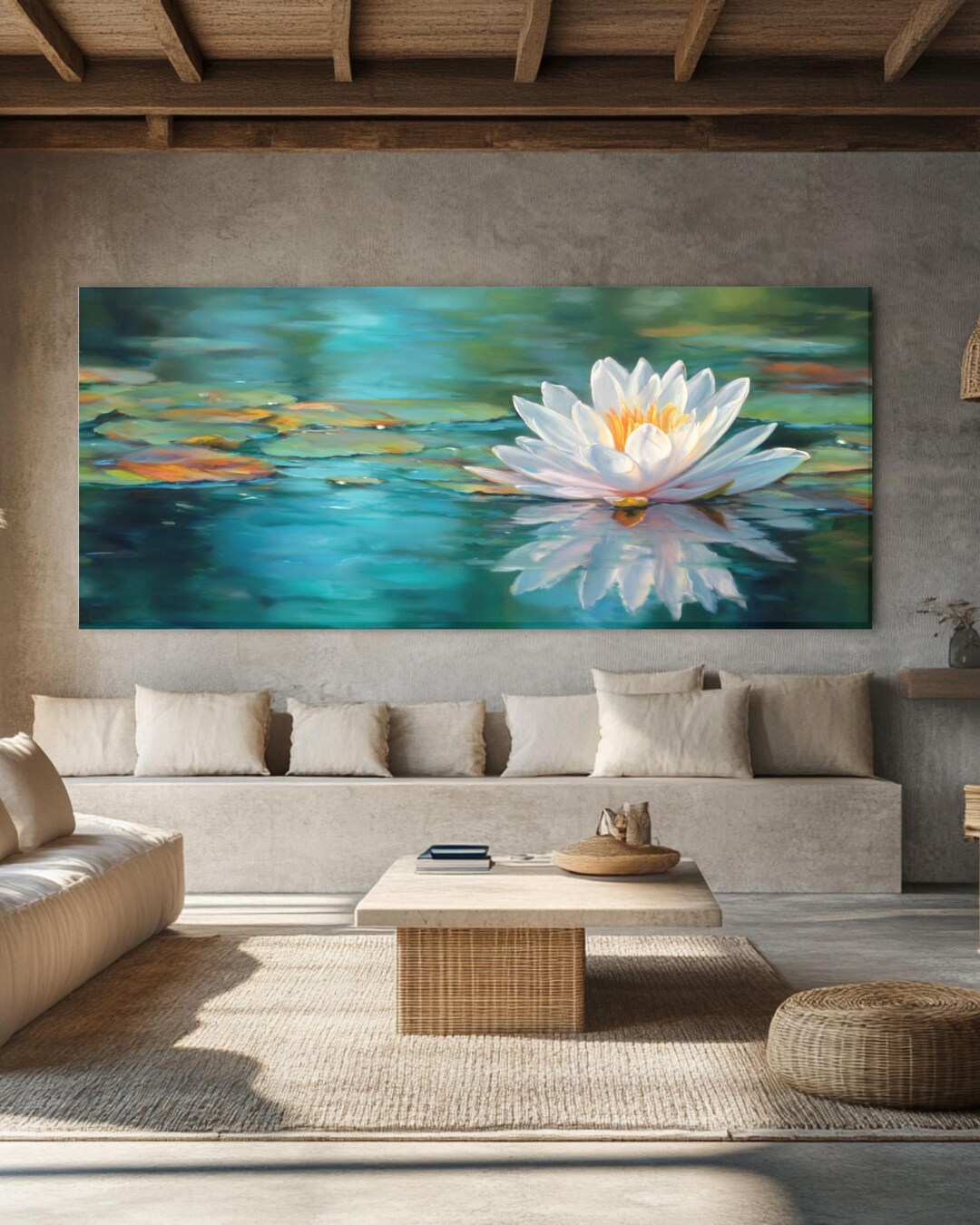 White Water Lily Canvas Print, Serene Pond Zen Wall Art, Floral Framed ...
