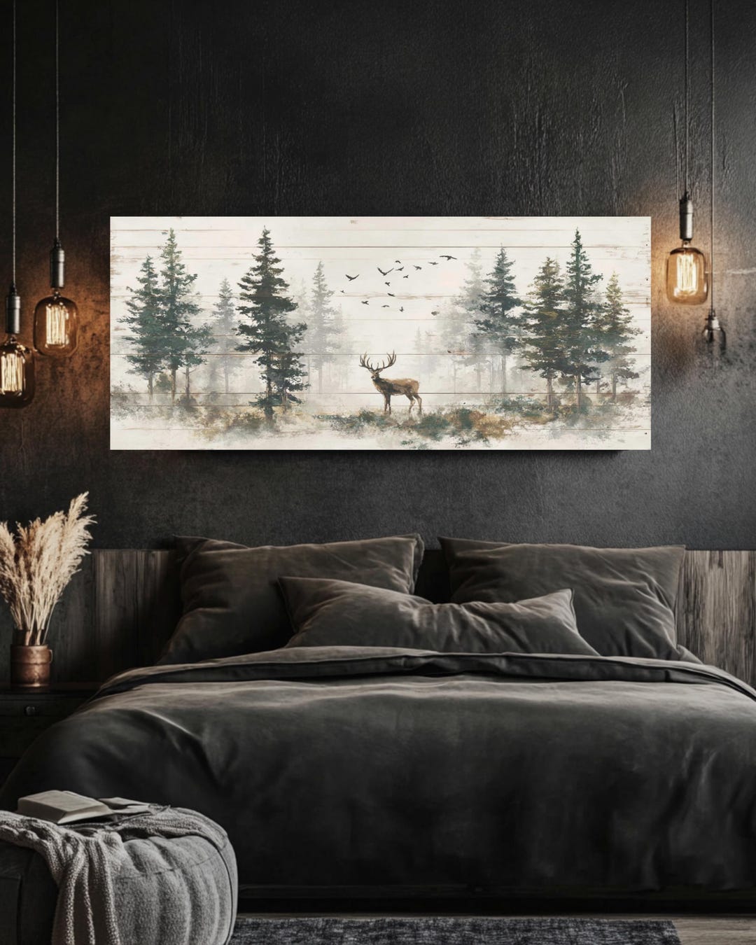 Rustic Deer Forest Canvas Print – Vintage Woodland Buck Art on White ...