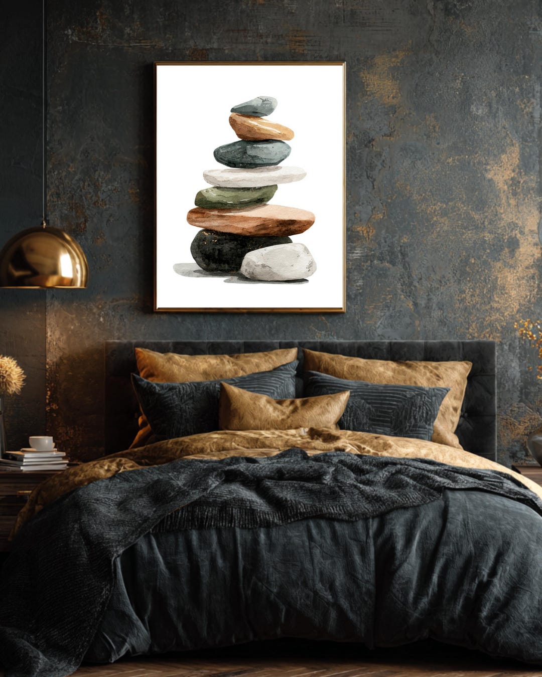 Minimalist Stacked Stones Canvas Print, Watercolor Zen Rock Art ...