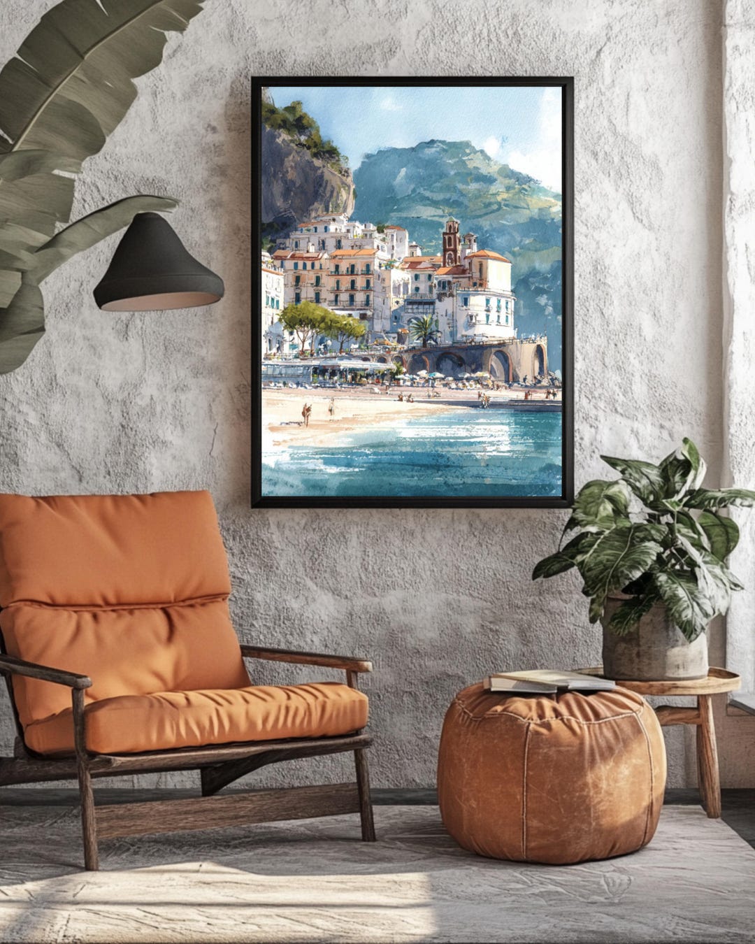 Amalfi Coast Watercolor Canvas Wall Art Print, Italian Seaside ...