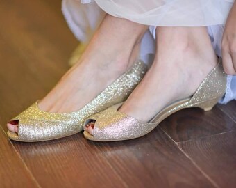 wedding shoes low heel gold