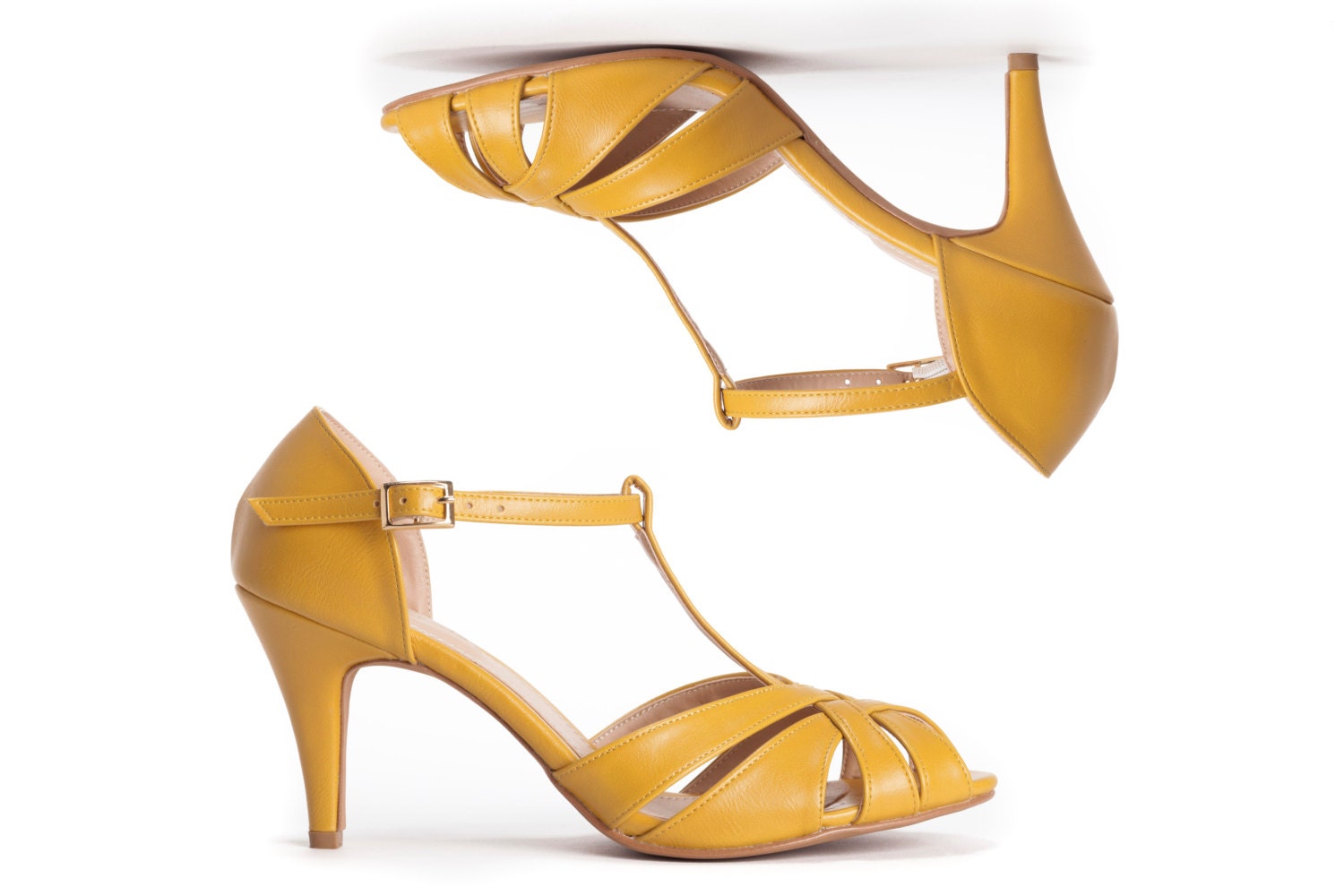 The Donna Vegan Bridal High Heeled Sandal Yellow Vintage | Etsy