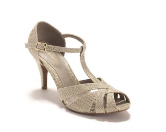 The Donna Vegan Bridal High Heeled Sandal, Sparkly Gold Vintage Inspired Summer Heels