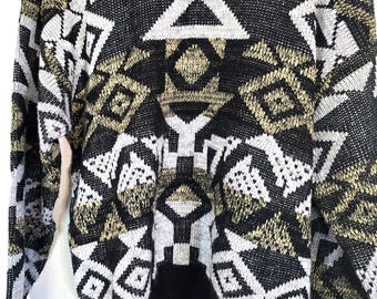 Vintage 80's Expressions acrylic men's L sweater! Wild southwest Aztec Navajo style weave in black gray and yellowish. near mint condition!