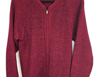 Wow! Vintage Kaso Knit zip front worsted wool sweater! men's medium, deep red knit weave. Almost pristine, a wonderful 50's 60's sweater.