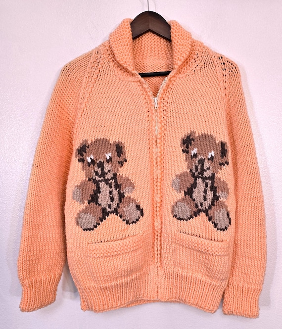 Vintage Hand Knit Cowichan Style Mary Maxim Zip Front Sweater! 34 
