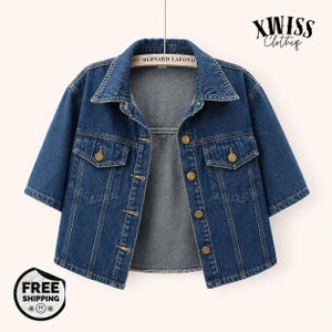 Vintage-jeansjacka för kvinnor – Kortärmad koreansk modeytterkläder