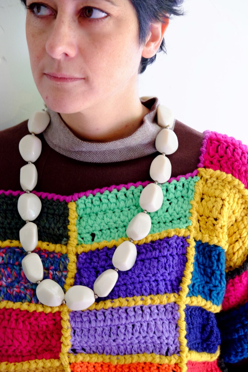 Bolero tricot,maglione lavorato ad uncinetto tecnica patchwork lana colorata fantasia scozzese gilet in maglia