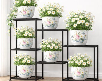 Postmoderner Stil IKEA Chilistran Blumenständer Weiß Metall Stehen Aufbewahrungswagen mit Rädern - 3 Tier / 4-stufiger moderner Pflanzenhalter