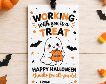 Halloween Coworker Tag | Halloween Coworker Treat Tag | Working With You Is a Treat | Printable Halloween Gift | Coworker Appreciation