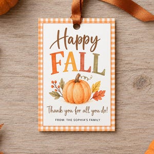Happy Fall Gift Tag | Fall Teacher Gift | Autumn Thank You Tag | Teacher Appreciation Gift | Fall Treat Bag Tag Digital | Instant Download
