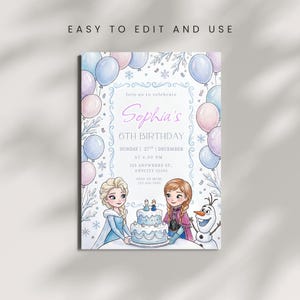 Frozen Watercolor Birthday Invitation | Printable Frozen Elsa Birthday Party Invite | Canva Editable Template | Kids Of Any Age Invite
