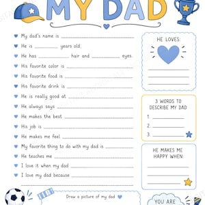 Father’s Day Activity Sheet Printable | All About My Dad Questions | Fill in the blanks Interview PDF | Classroom Activity | Gift For Dad