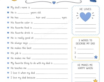 Father’s Day Activity Sheet Printable | All About My Dad Questions | Fill in the blanks Interview PDF | Classroom Activity | Gift For Dad