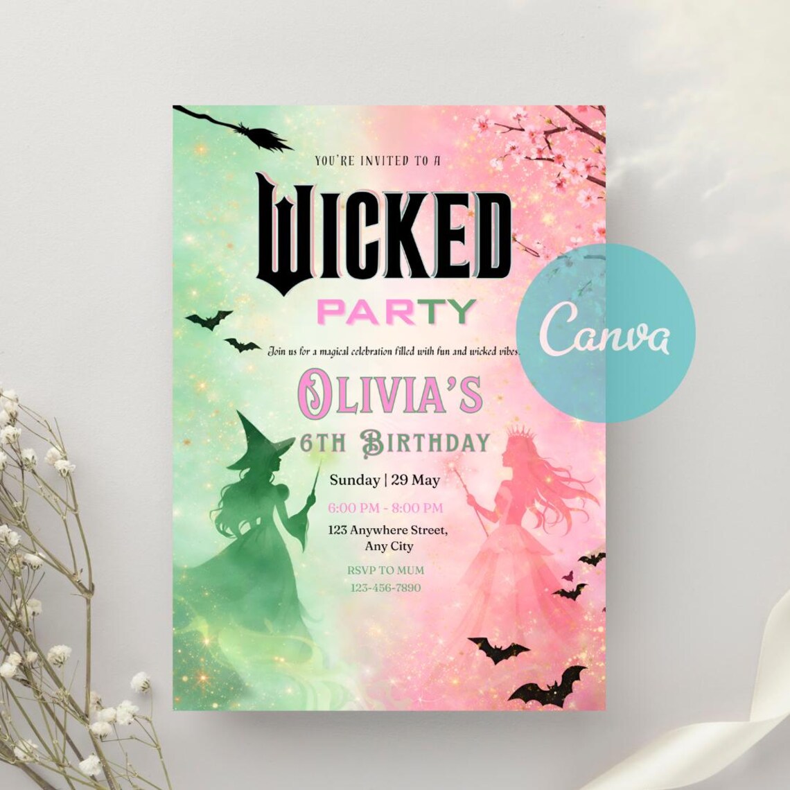 Downloadable Wicked Invitations Wicked Birthday Invitation | Personalize Canva Template | Witch Party ...