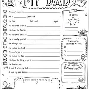Printable All About My Dad | Coloring Page Questionnaire Father's Day |  Kids Activity | Fill In The Blanks Interview | Gift For Papa Pdf